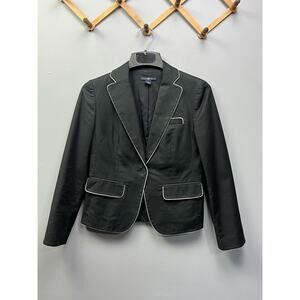 Gap Jacket Womens Size 4 Black‎ Cotton One Button Fitted Cream trim Blazer